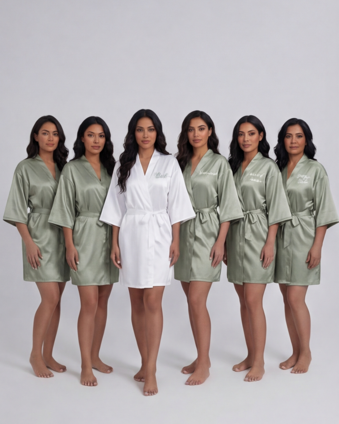 Women’s Satin Kimono Robe – Short Silk Sleepwear for Bride and Bridal Team