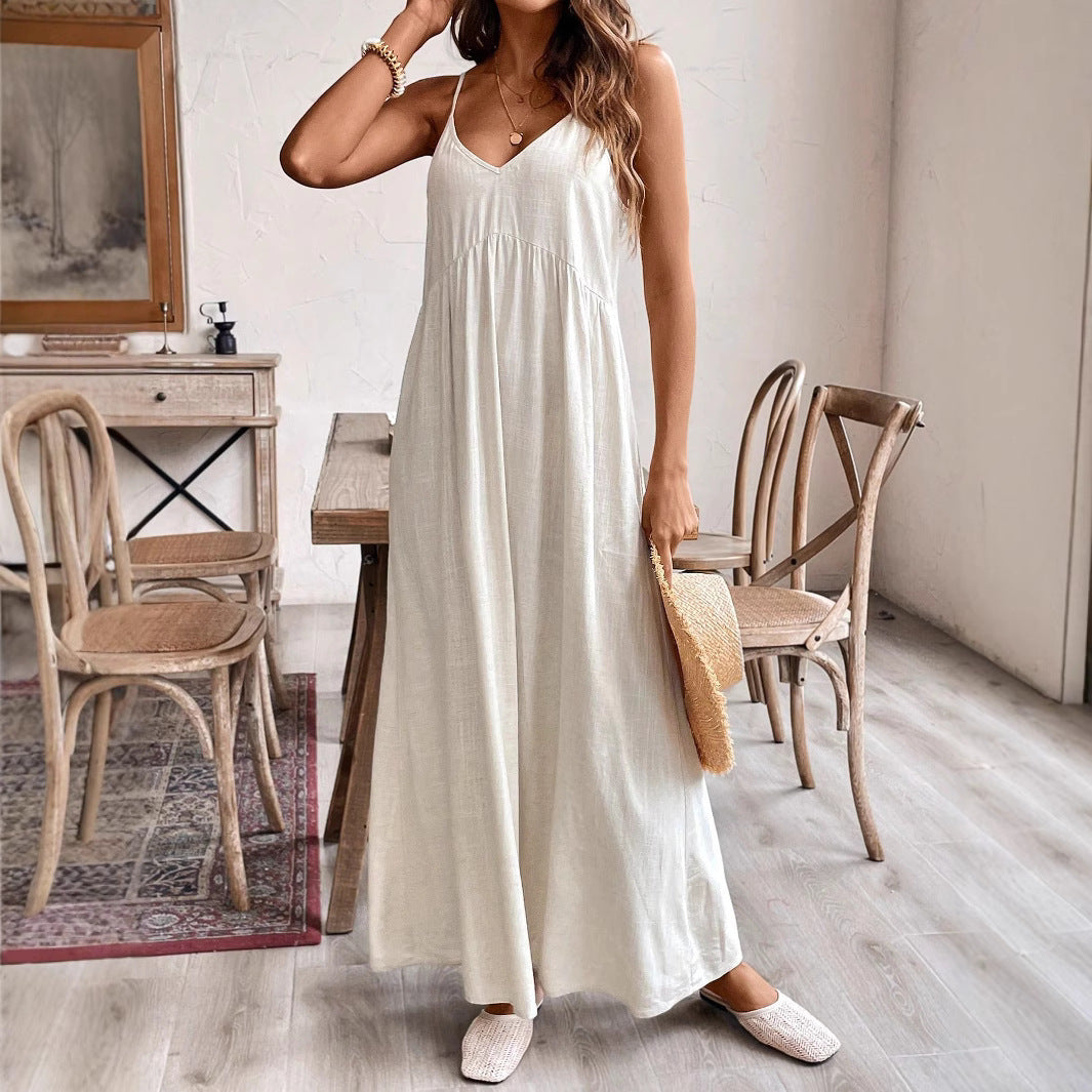 Women's Strapless A-Line Maxi Dress - Relaxed Long Summer Style