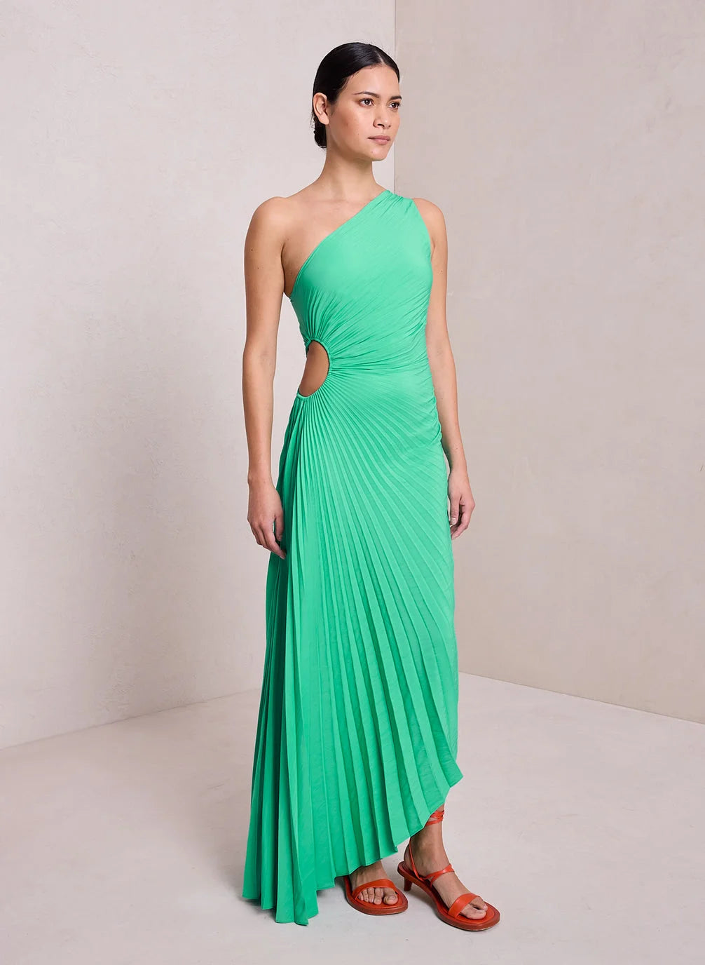 Women's One Shoulder Pleated Maxi Dress - Elegant Occasion Dress