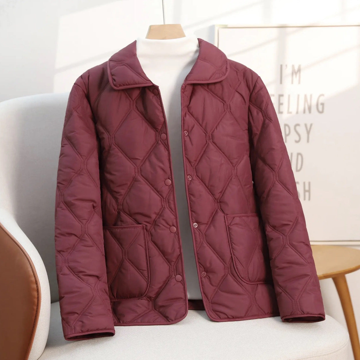 Women’s Relaxed Fit Cotton-Padded Jacket – Lapel Casual Short Coat Style