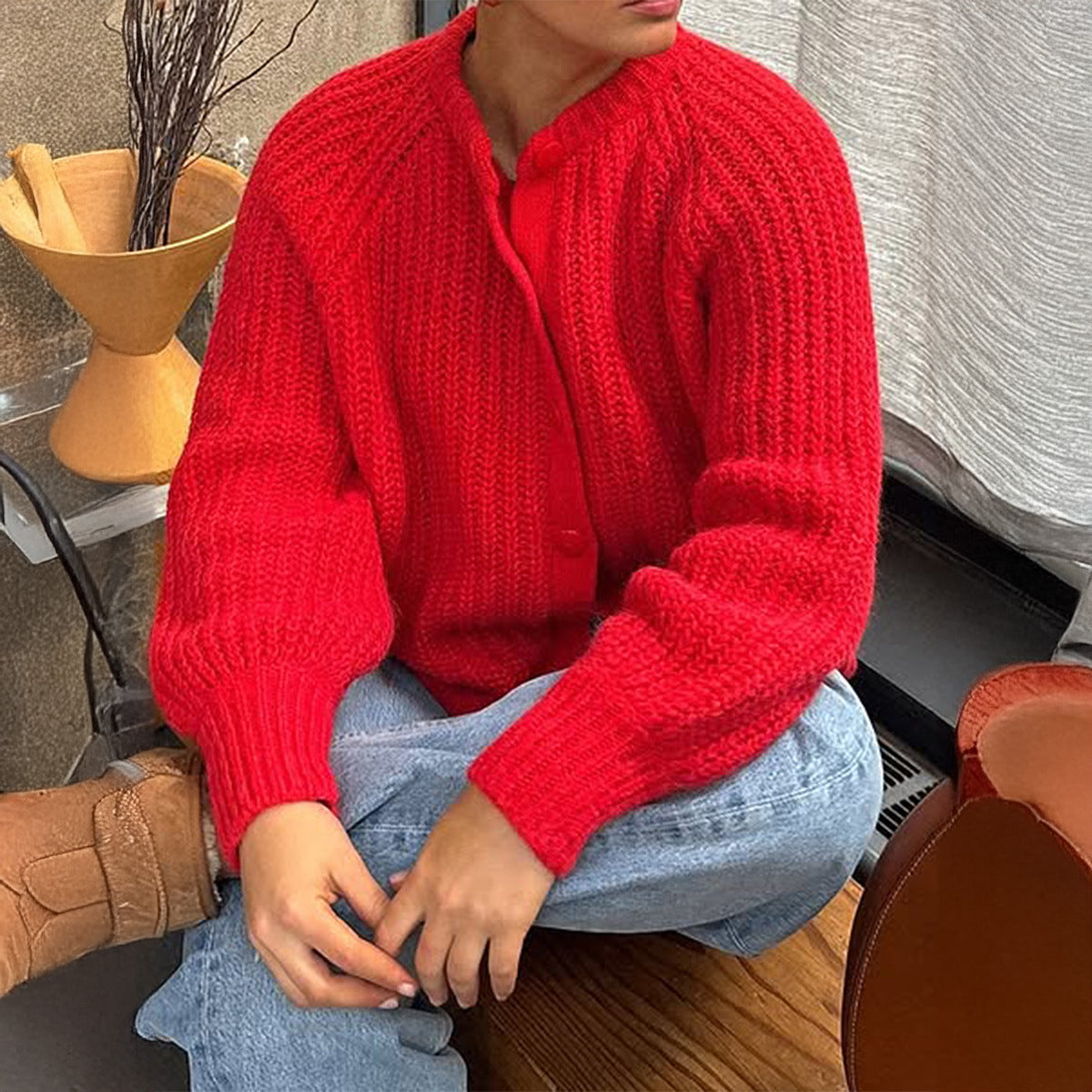 Women’s Minimalist Long Sleeve Button-Up Sweater – Chic Casual Knit Top Everyday Style