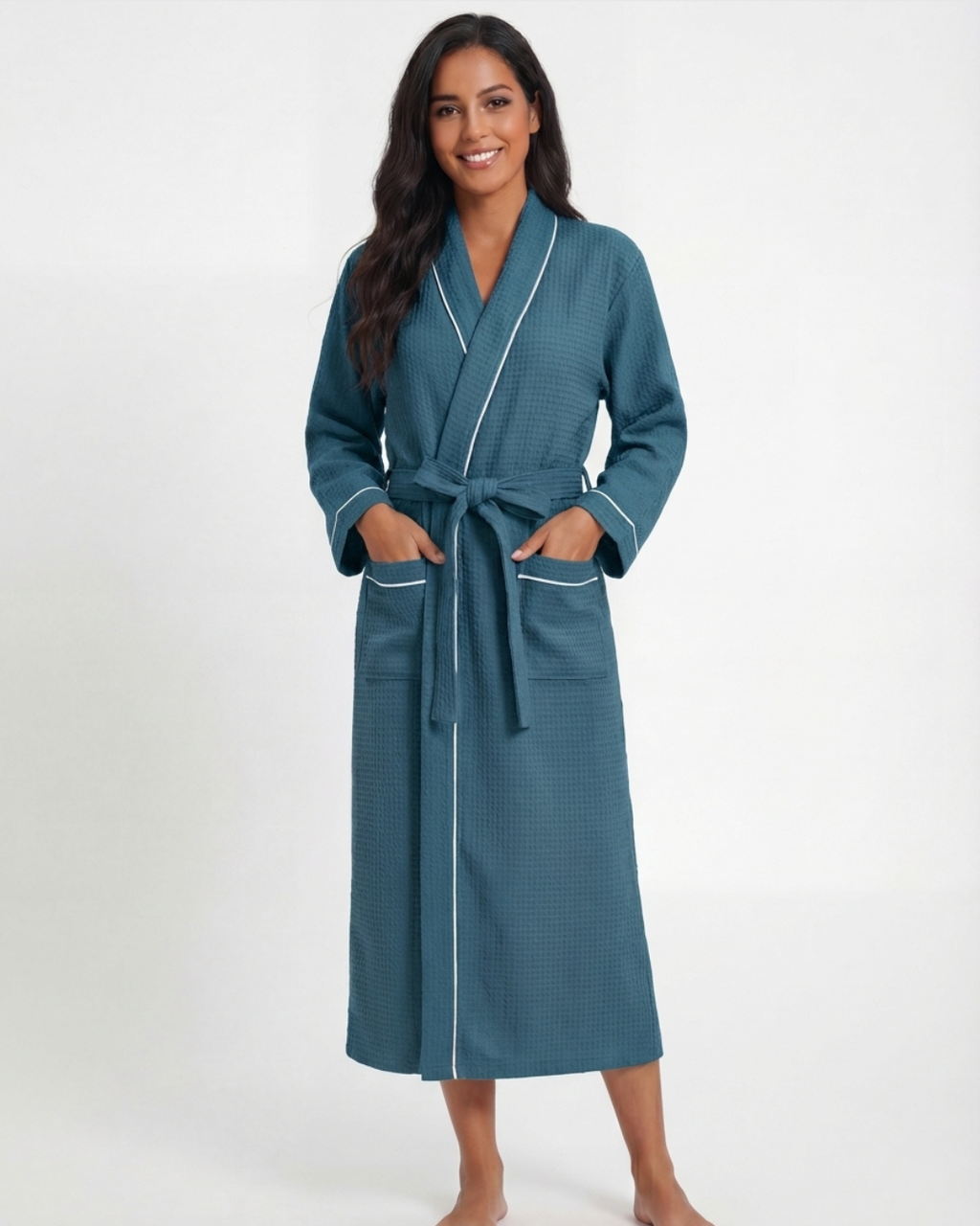 Women’s Thin Cotton Bathrobe – Long Absorbent Shower Robe Comfortable Fit