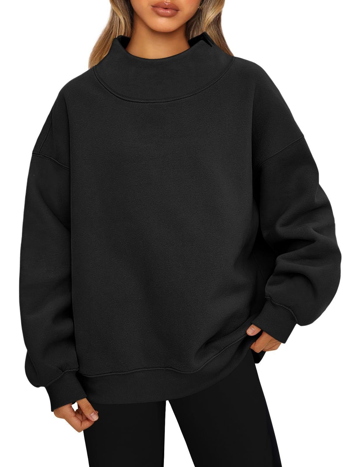 Women’s Relaxed-Fit Mock Neck Sweatshirt – Cozy Casual Pullover Style