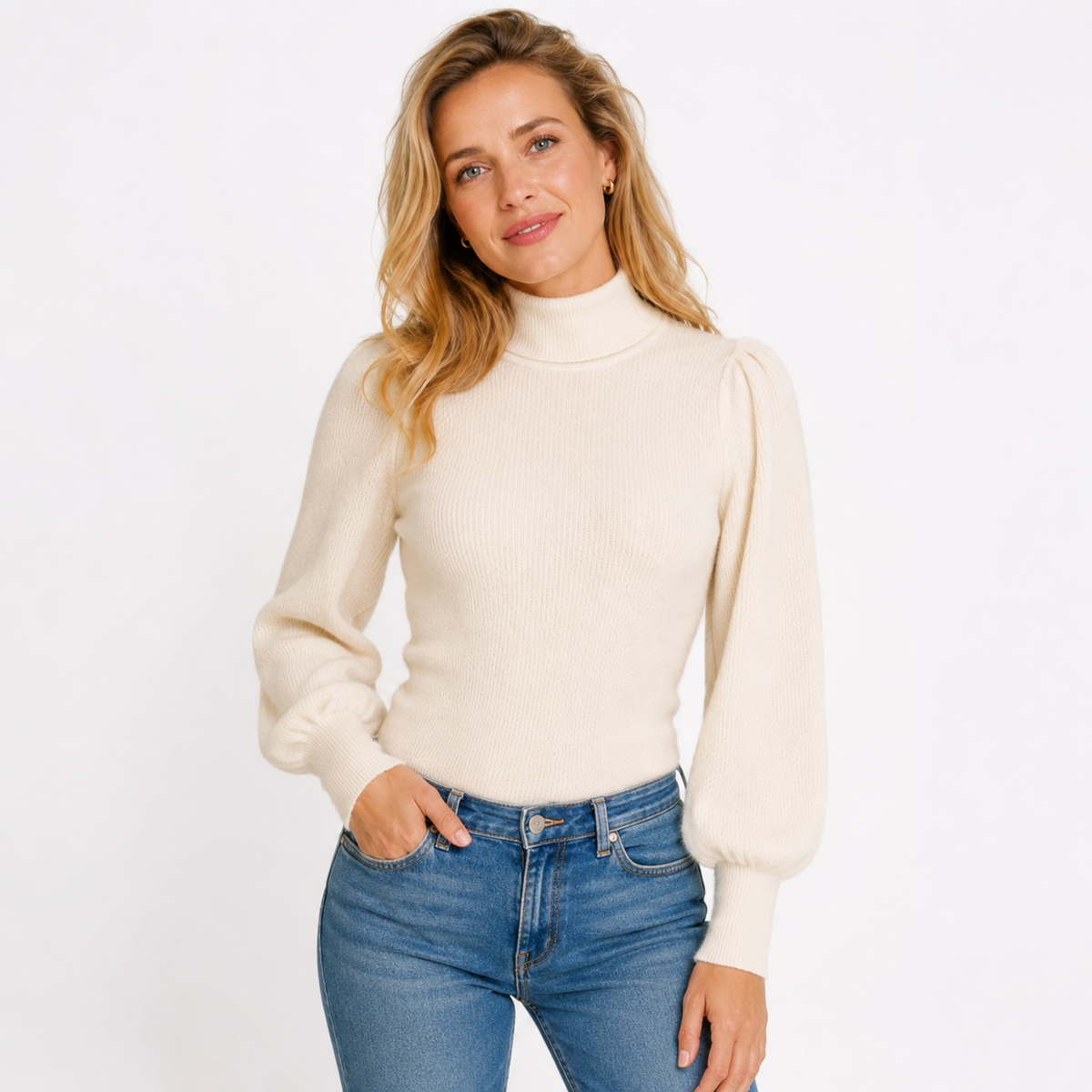 Women's Puff Sleeve Sweater - Soft Feminine Everyday Knit