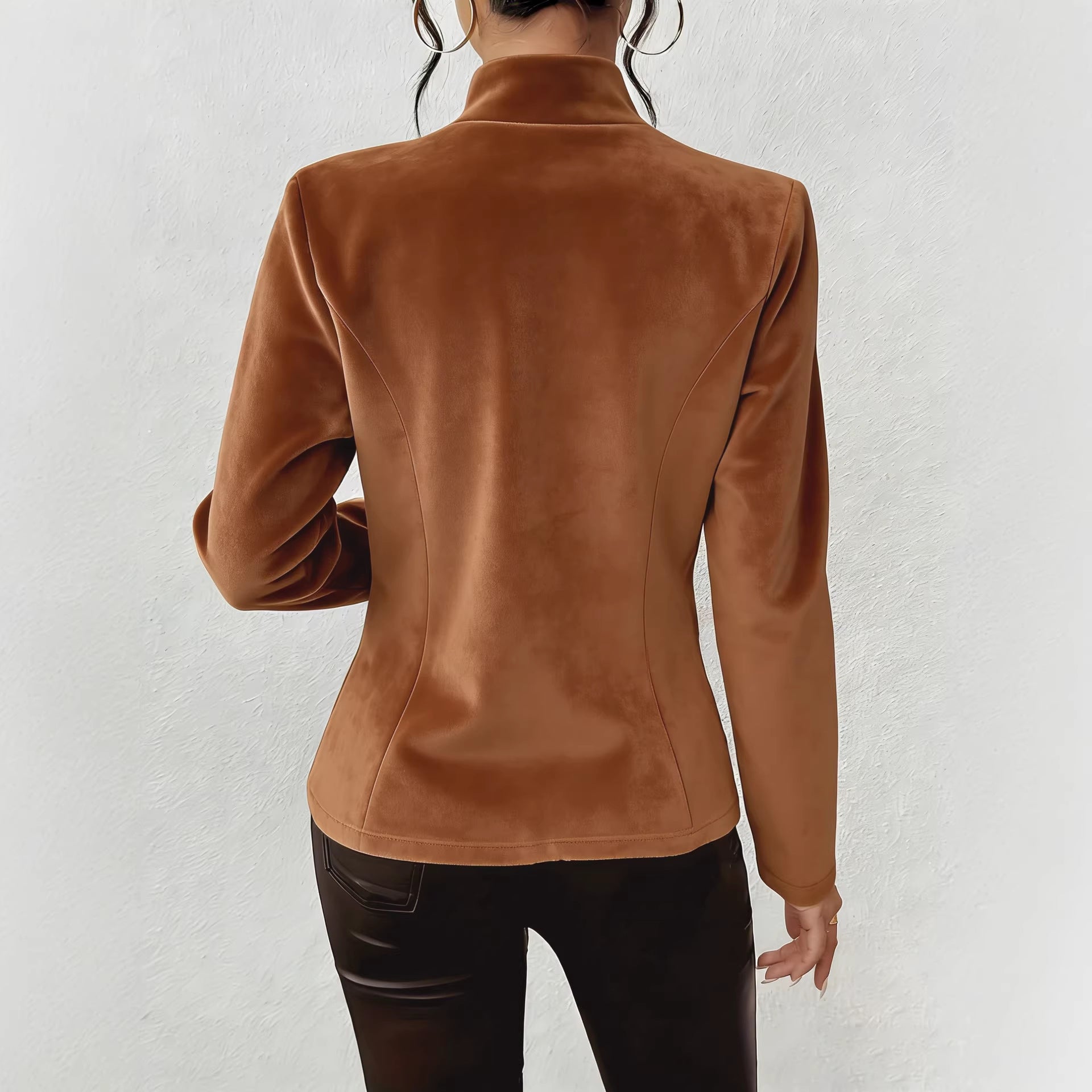 Women's Faux Suede V-Neck Blazer - Three Button Tailored Layer
