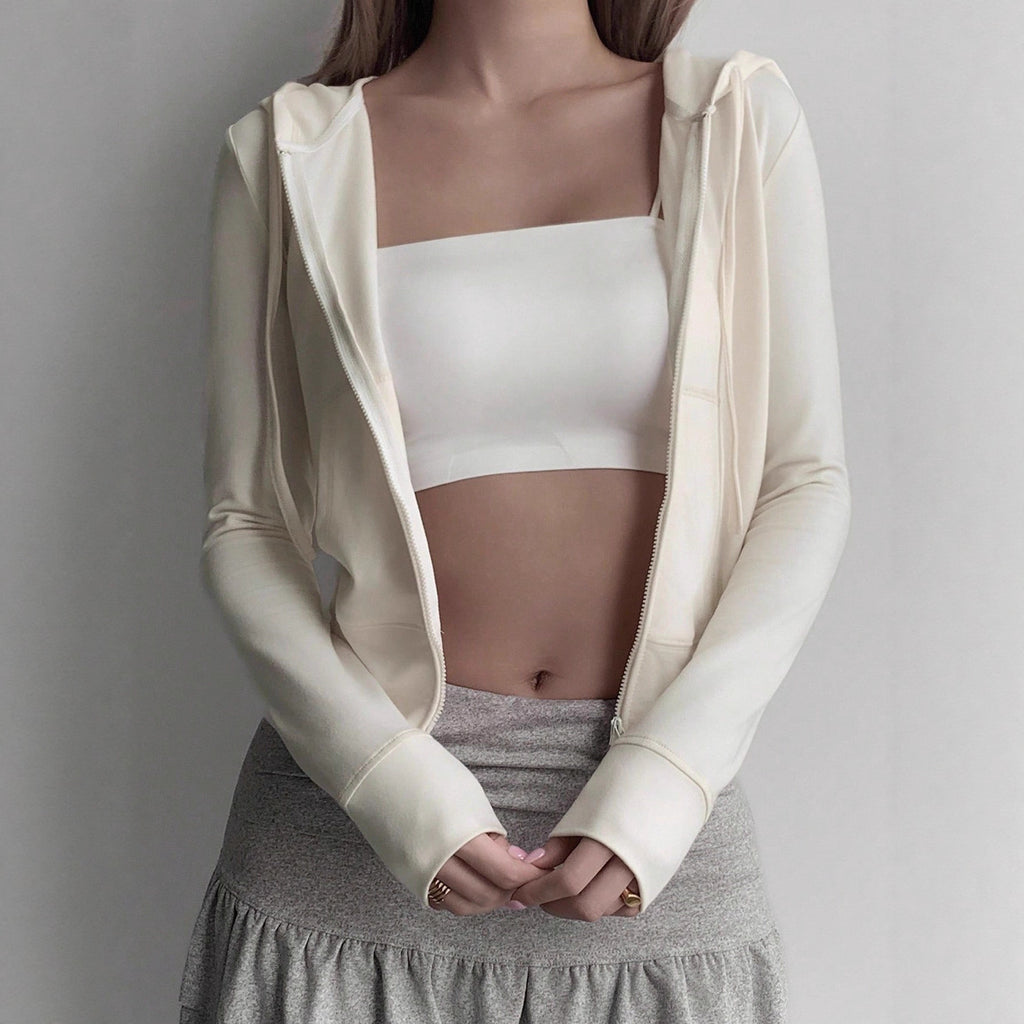 Women’s White Fitted Hooded Jacket – Elegant Zip-Up Hoodie
