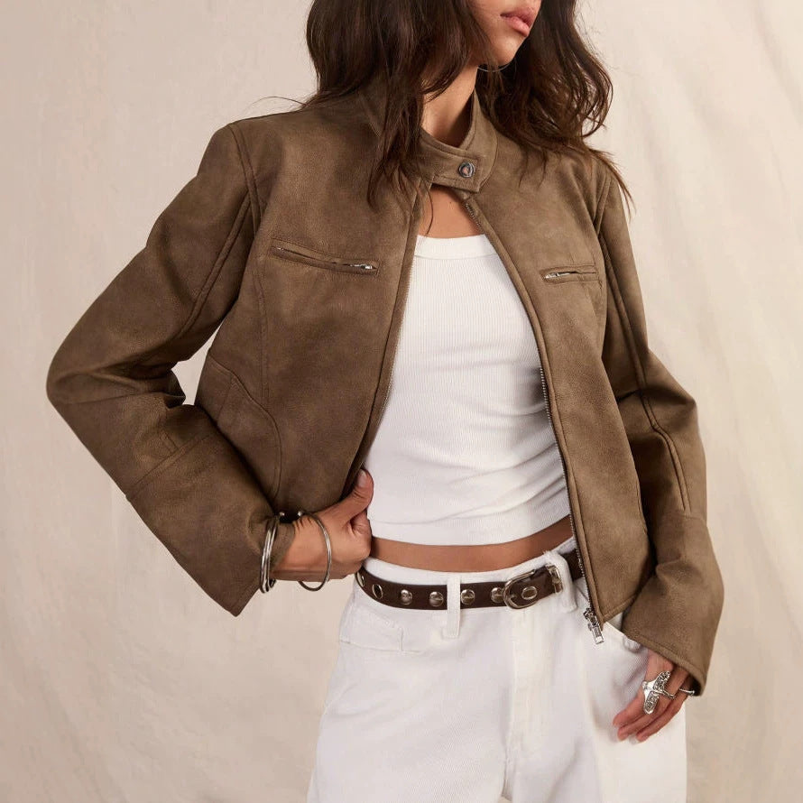 Women's Short Leather-Look Jacket - Chic and Modern