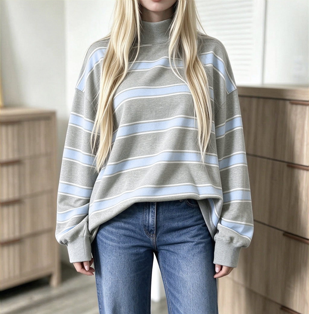 Women’s Striped Print Sweatshirt – Casual Fall Layer