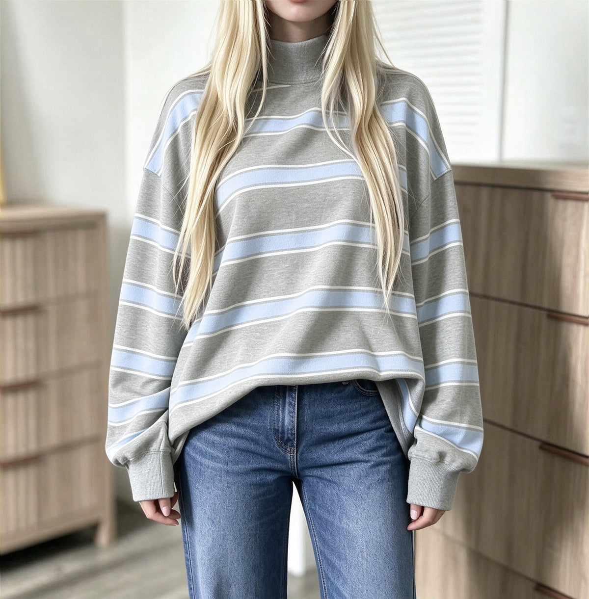 Women’s Striped Print Sweatshirt – Casual Fall Layer