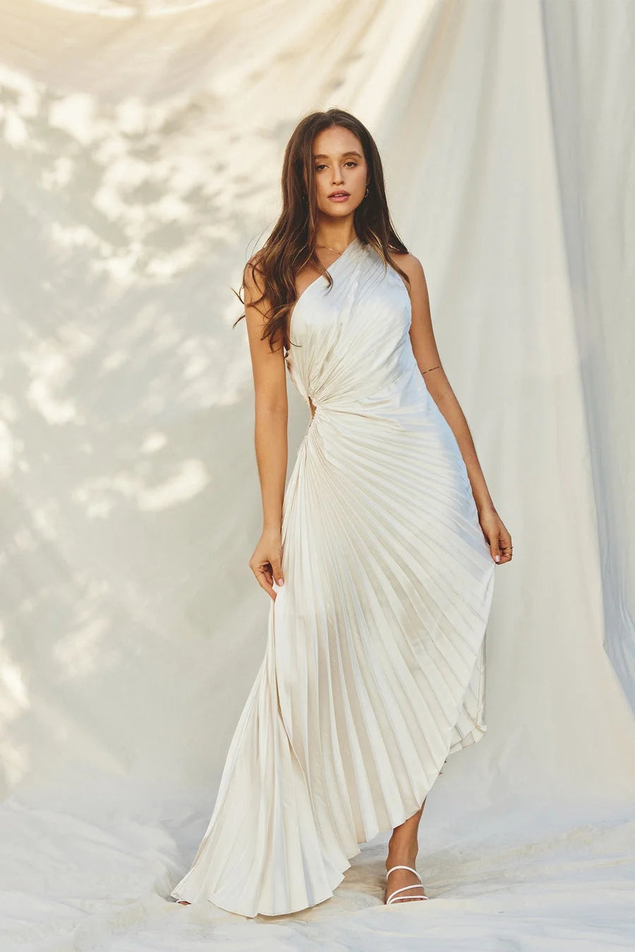 Women's One Shoulder Pleated Maxi Dress - Elegant Occasion Dress