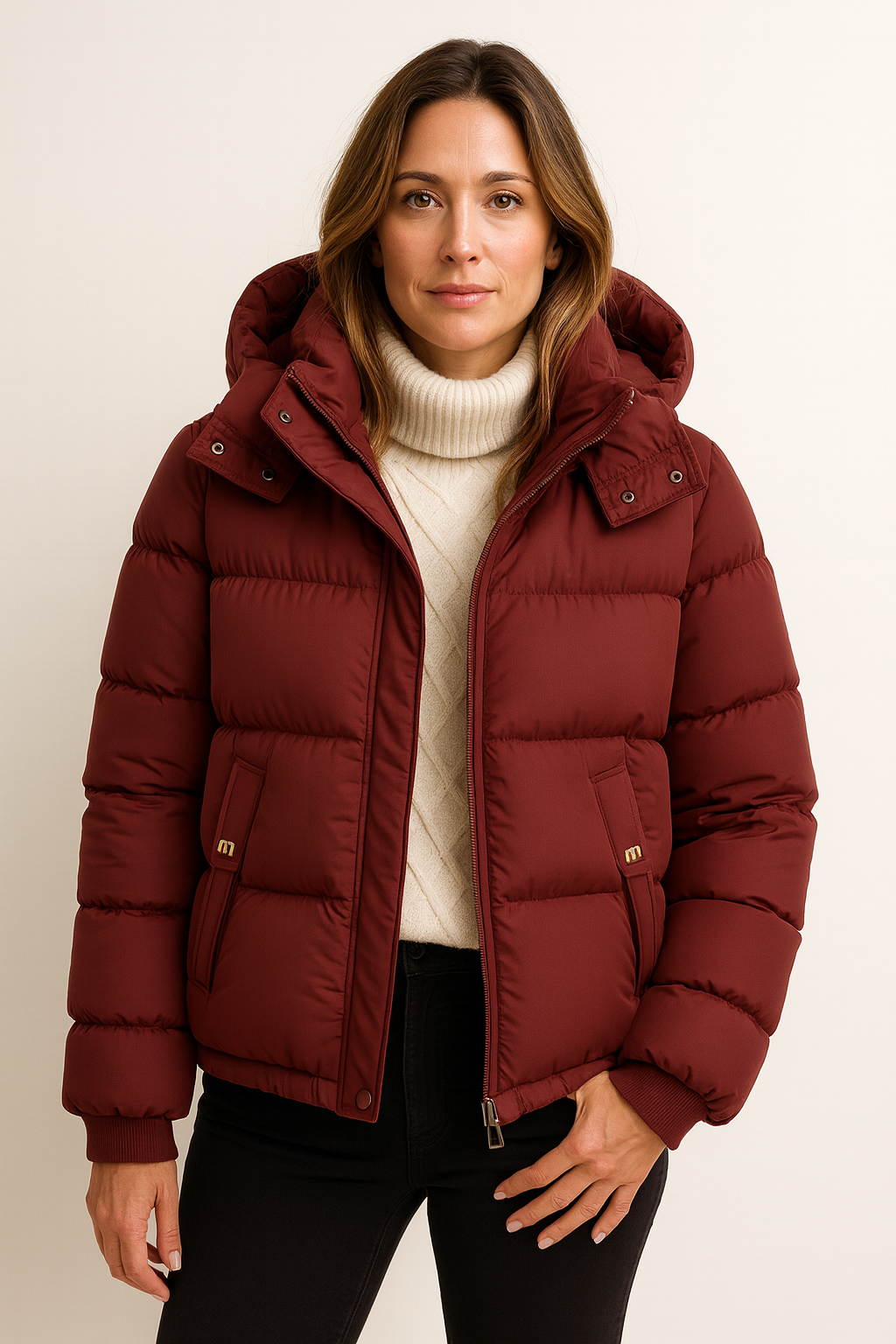Women's Quilted Puffer Jacket - Warm Buttoned Outer Layer
