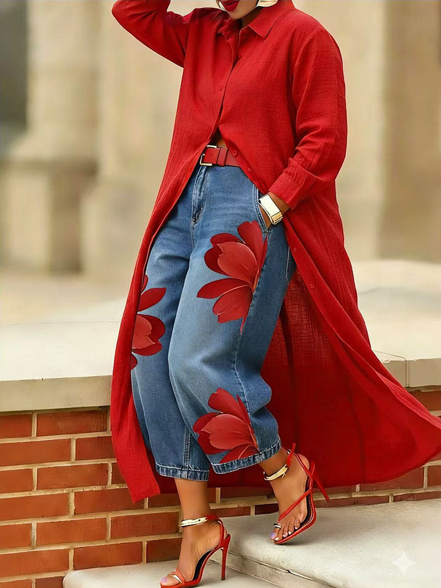Women's Floral Wide Leg Trousers - Bold Casual Statement Style