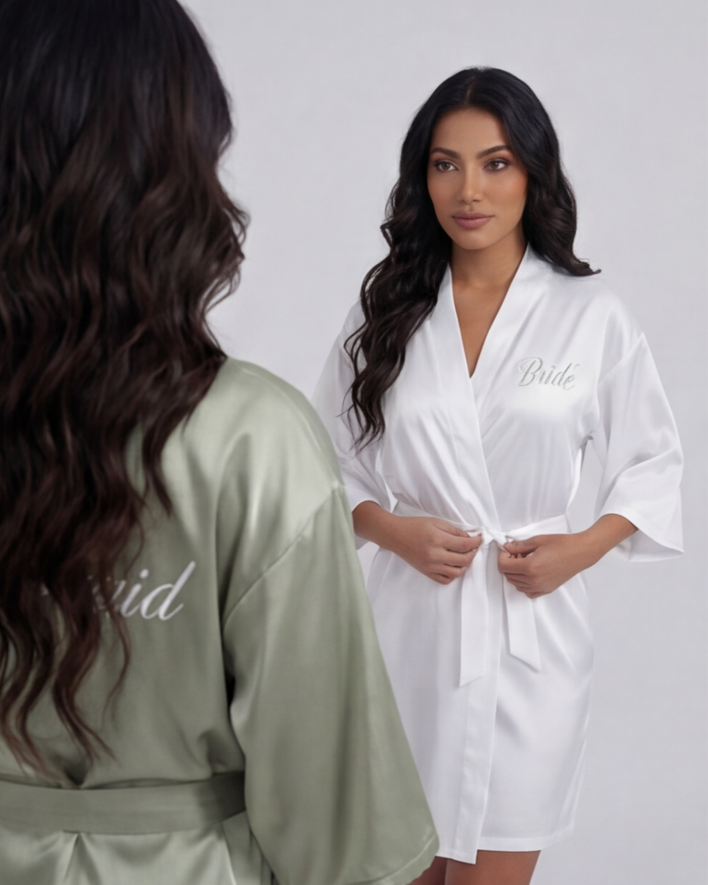 Women’s Satin Kimono Robe – Short Silk Sleepwear for Bride and Bridal Team