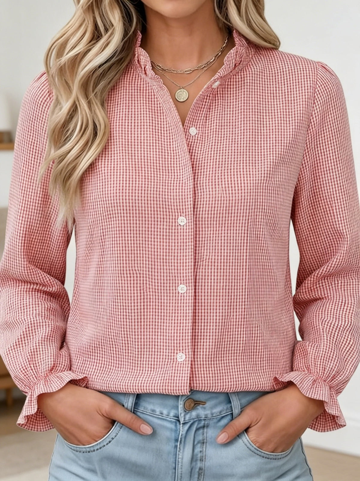 Women's Plaid Long-Sleeve Shirt - Simple and Cozy