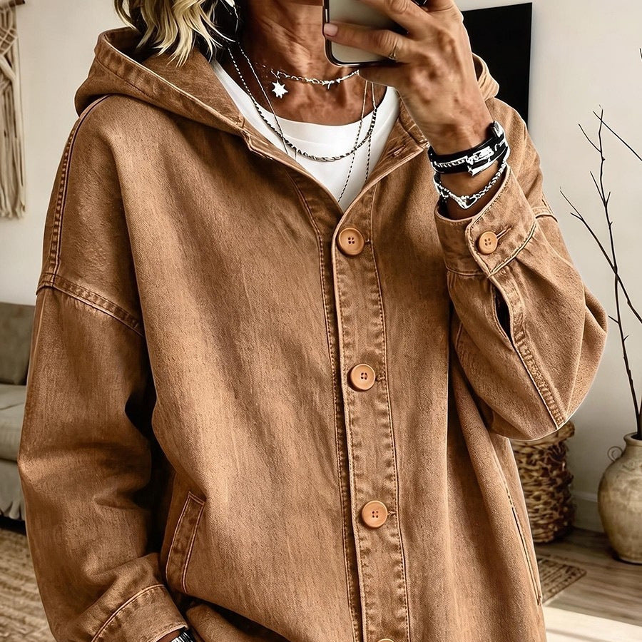 Hooded Denim Jacket for Women - Casual and Practical
