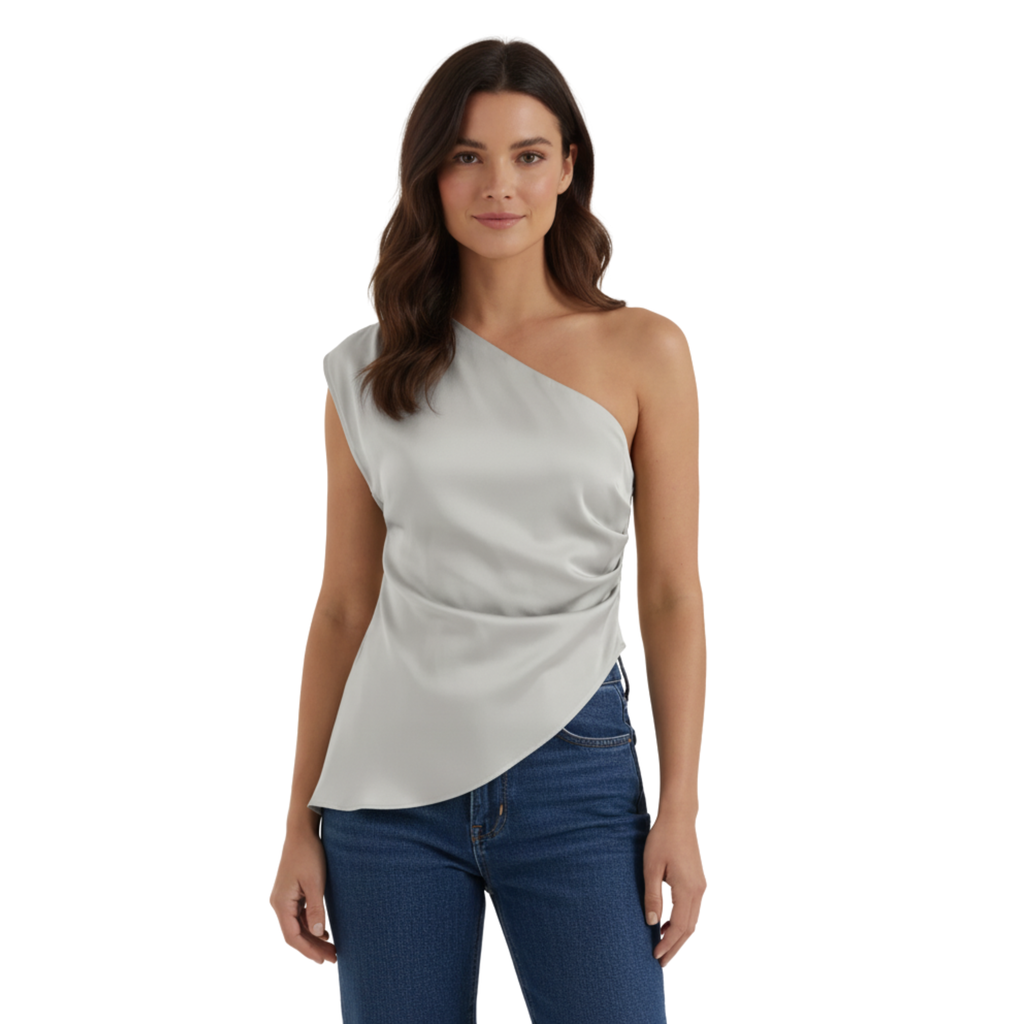Women's One Shoulder Ruched Top – Sculptural Hem Elegant Blouse