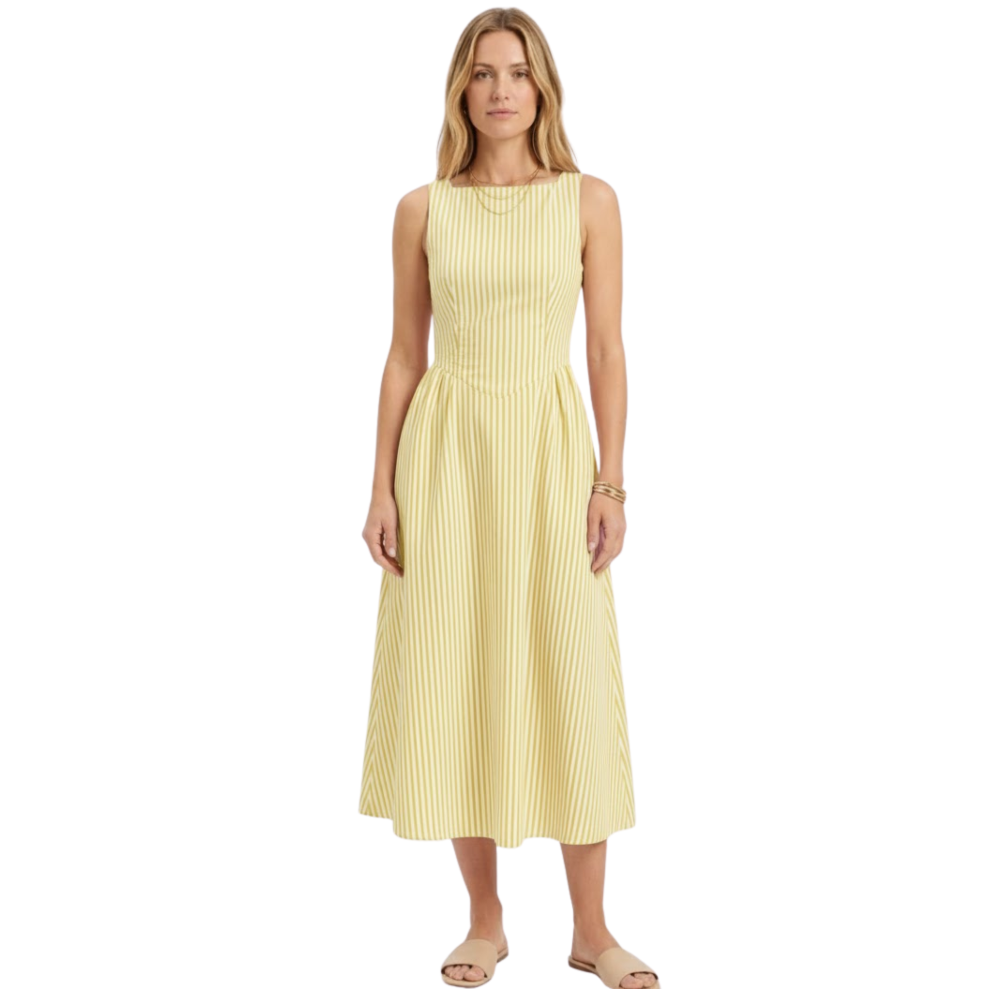 Women's Sleeveless Striped Maxi Dress – High Neck Summer Dress