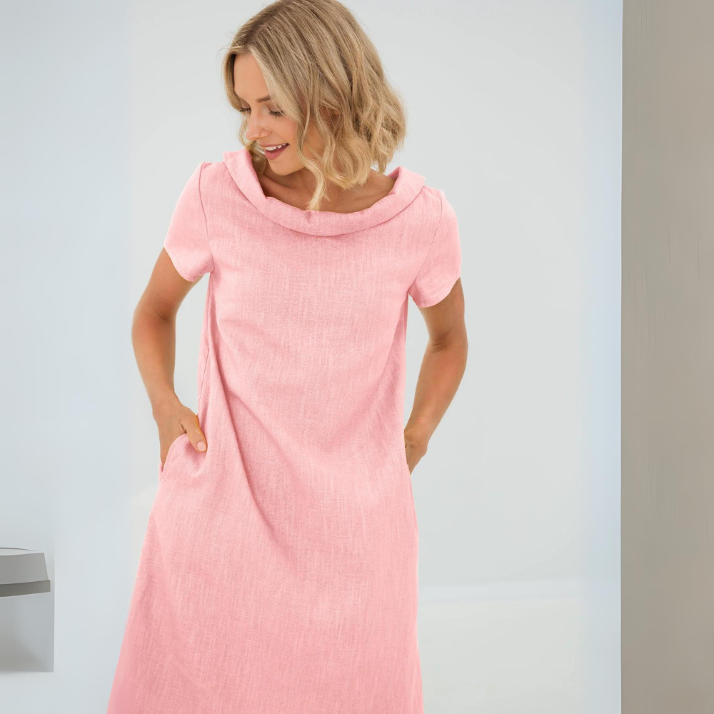 Women's Soft Linen Pocket Dress – Relaxed Summer Midi Dress