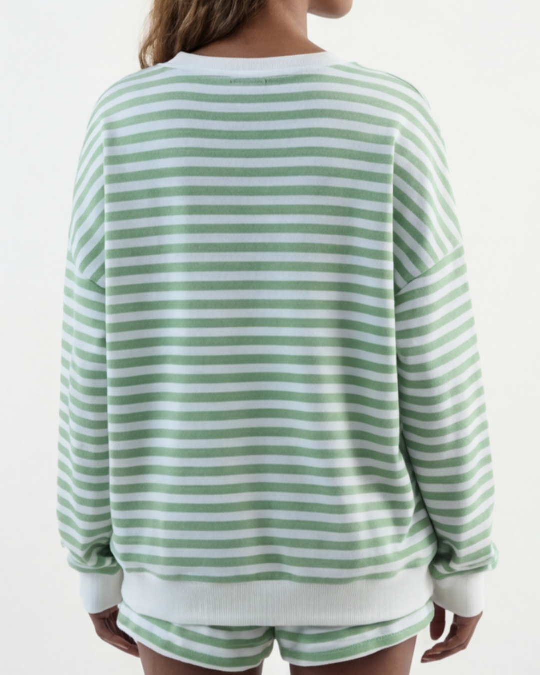 Women’s Elegant Striped Pajamas Set – Long-Sleeve Top and Lounge Shorts