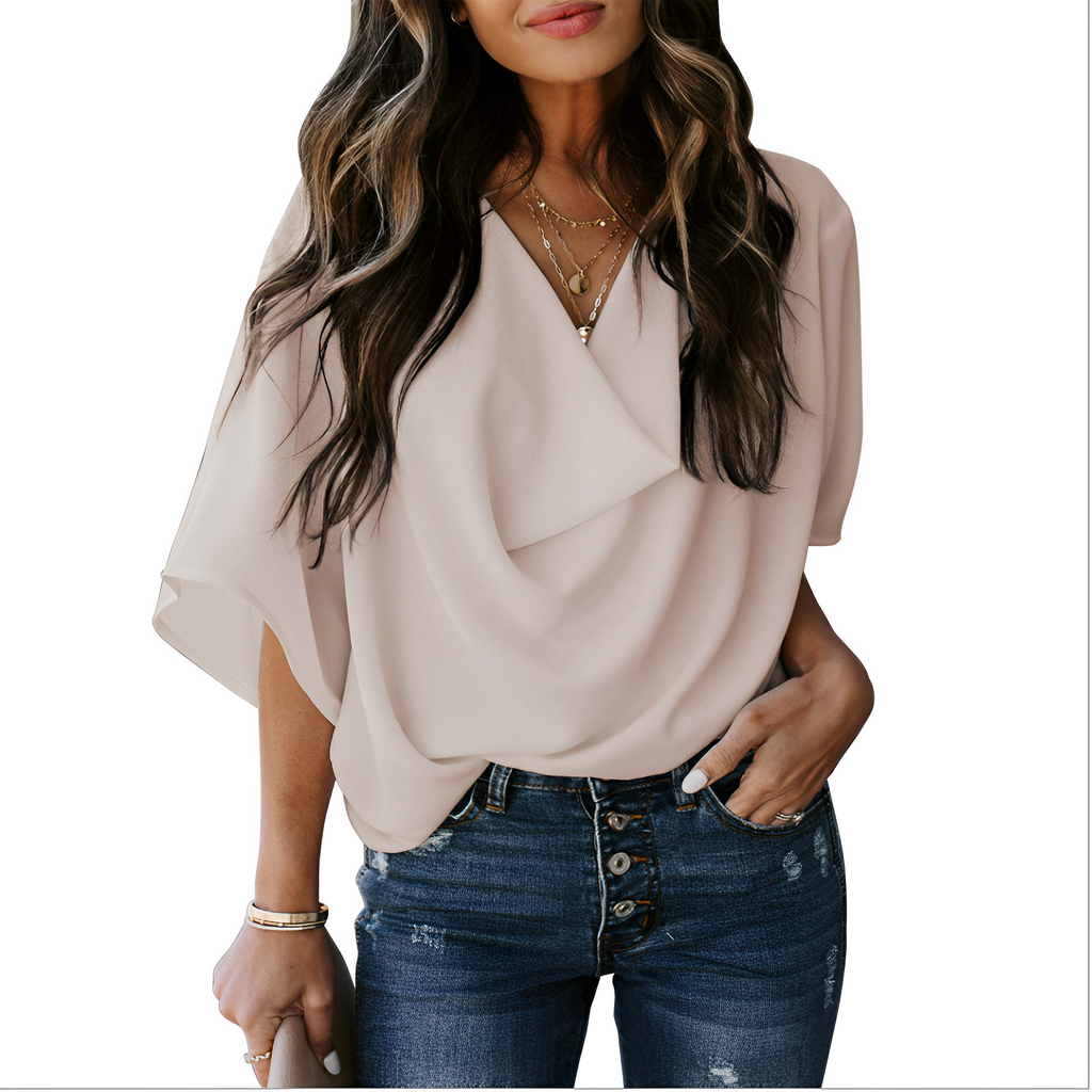 Women's Relaxed V-Neck Blouse - Easy Everyday Lightweight Top