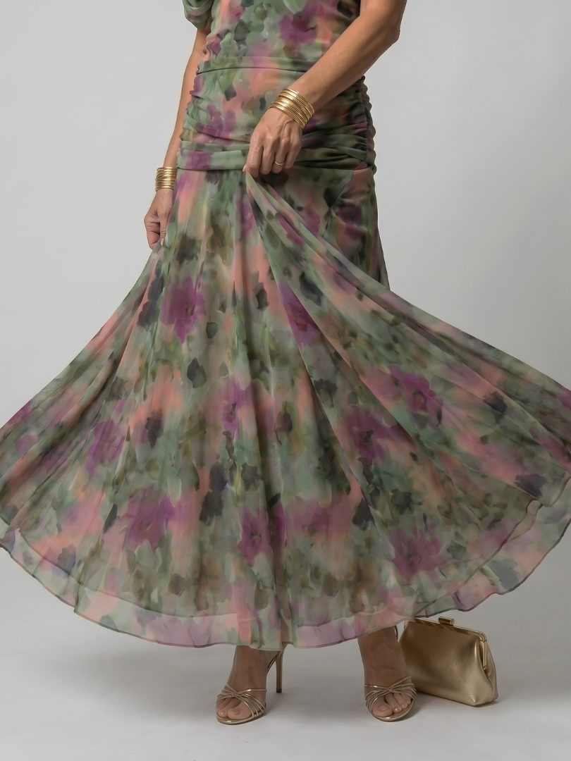 Women's Off Shoulder Flow Midi Dress - Soft Occasion Look