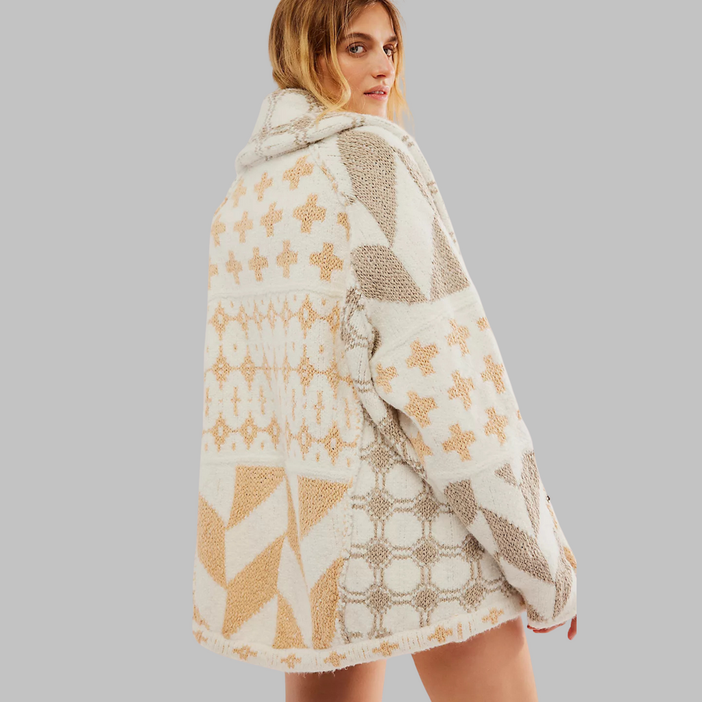 Bold Geometric Long Cardigan - Colorful and Cozy