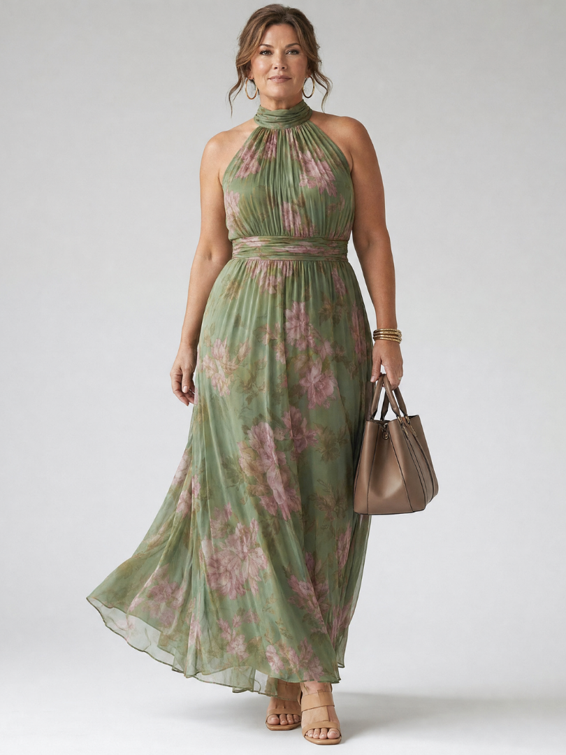 Women's Gathered Halter Midi Dress - Polished Summer Style