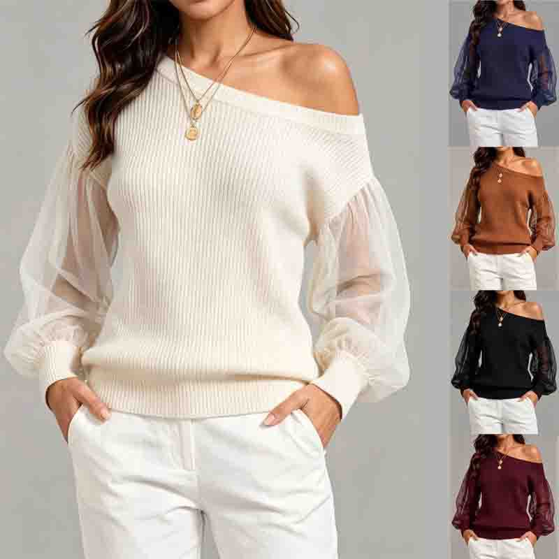 Women’s One-Shoulder Knit Sweater – Relaxed Long Sleeve Style