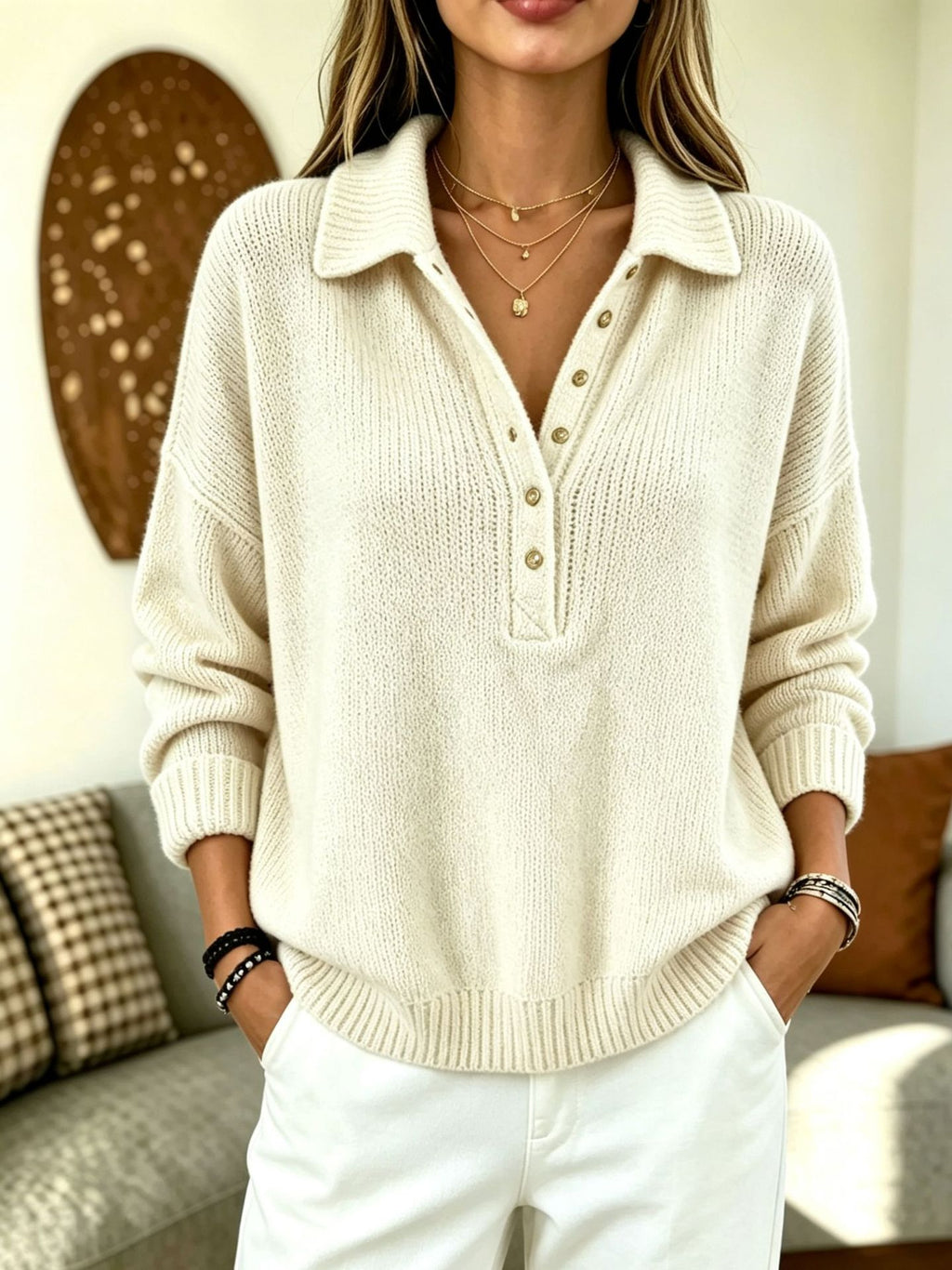 Women’s Textured Blended Yarn Sweater – Soft Cozy Knit Casual Everyday Style