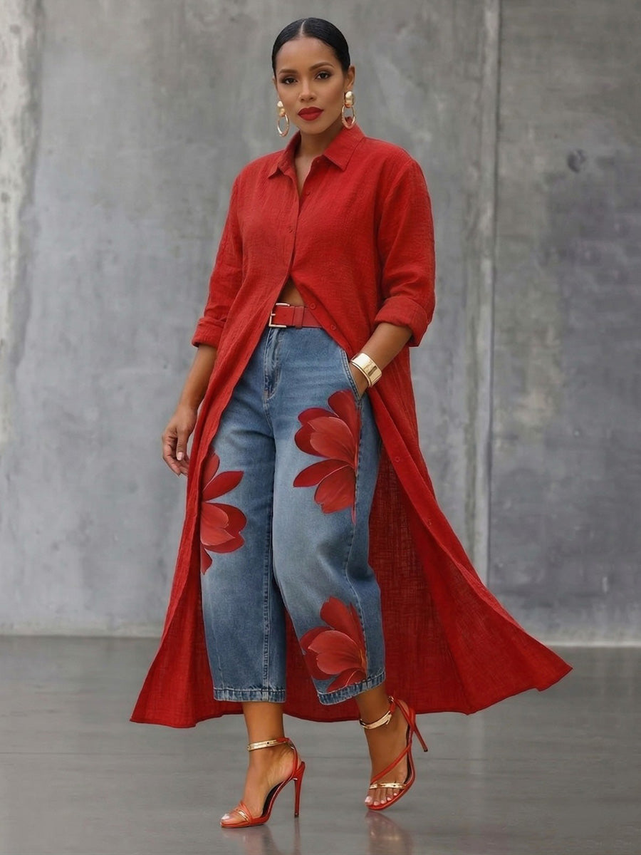 Women's Floral Wide Leg Trousers - Bold Casual Statement Style