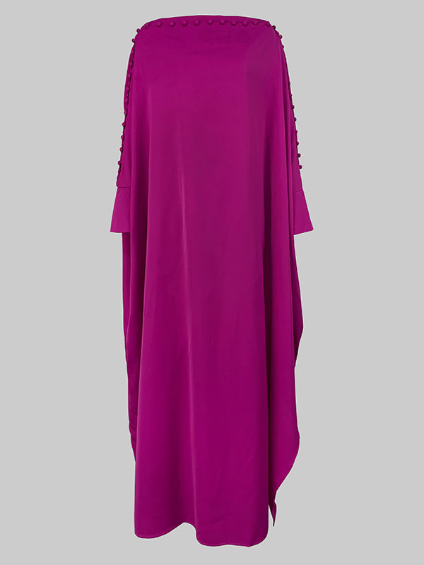 Women's Buttoned H-Line Maxi Dress – Loose Solid Color Vacation Dress