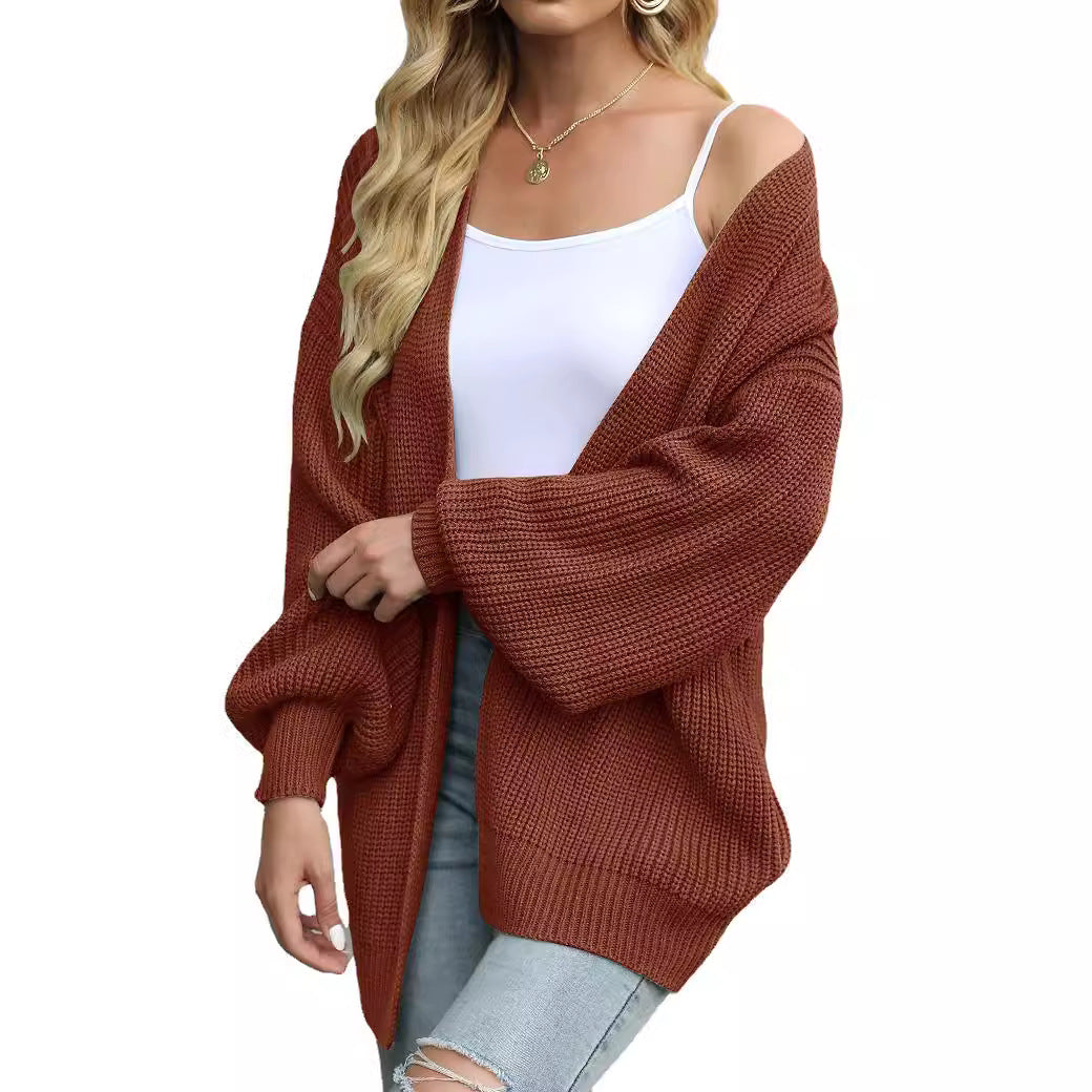 Women’s Chunky Knit Cardigan Coat – Lantern Sleeve Cozy Oversized Style