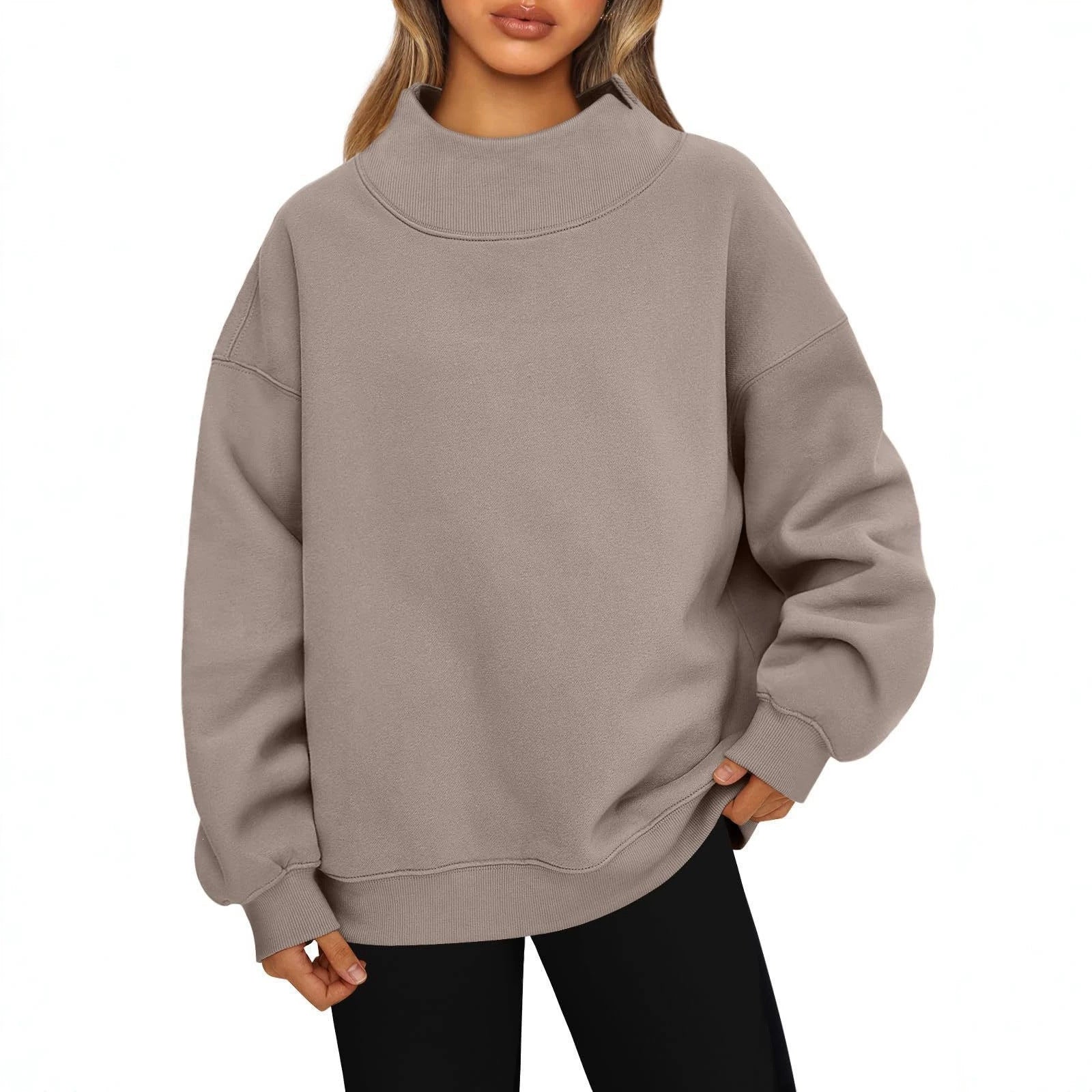 Women’s Relaxed-Fit Mock Neck Sweatshirt – Cozy Casual Pullover Style
