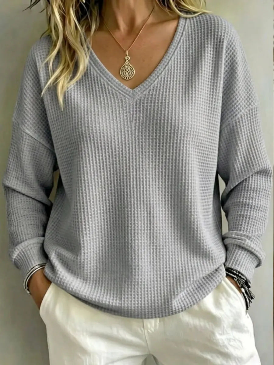 Women’s Casual V-Neck Pullover Top – Relaxed Comfortable Everyday Style