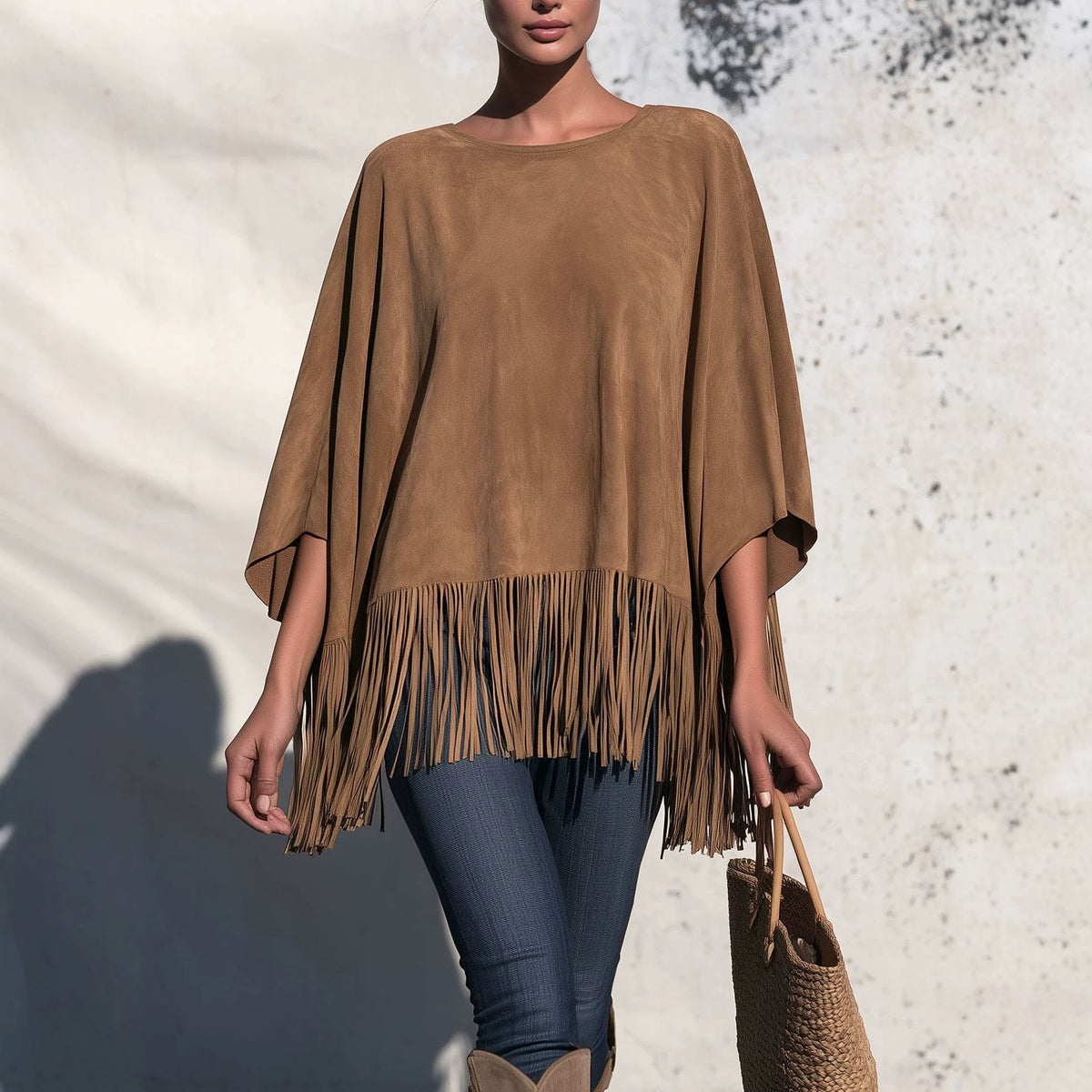Women’s Loose Fringe Blouse – Relaxed Round Neck Top