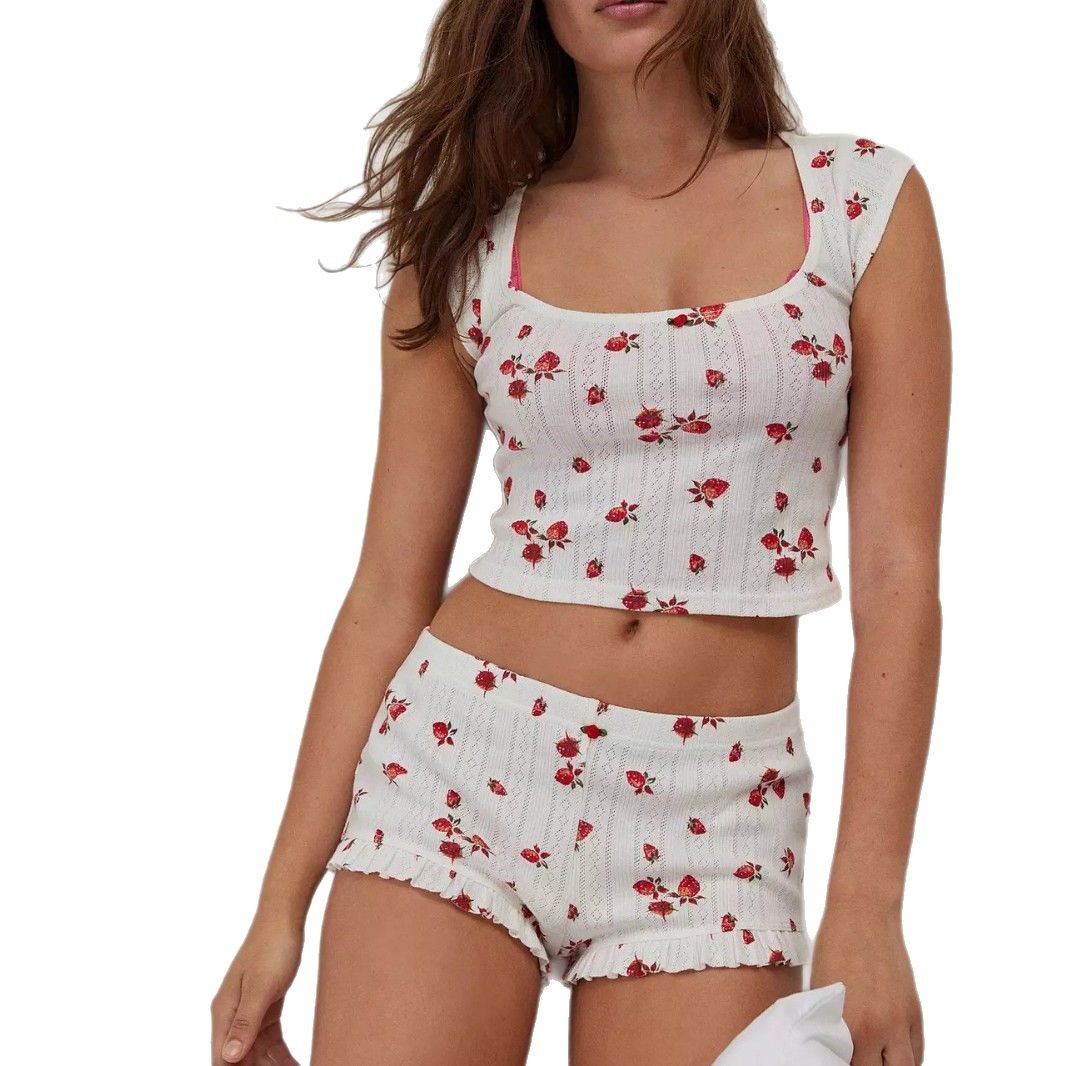 Women’s Rayon Jacquard Pajama Set – Short Sleeve Top and Shorts
