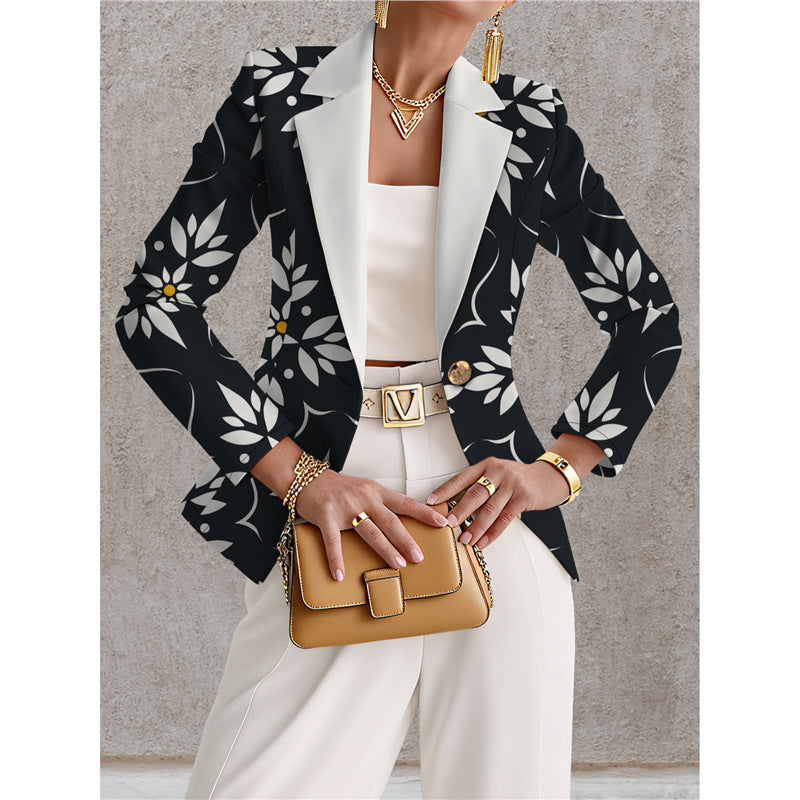 Women’s Navy Blue & White Polka Dot Blazer – Chic Elegant Casual Style