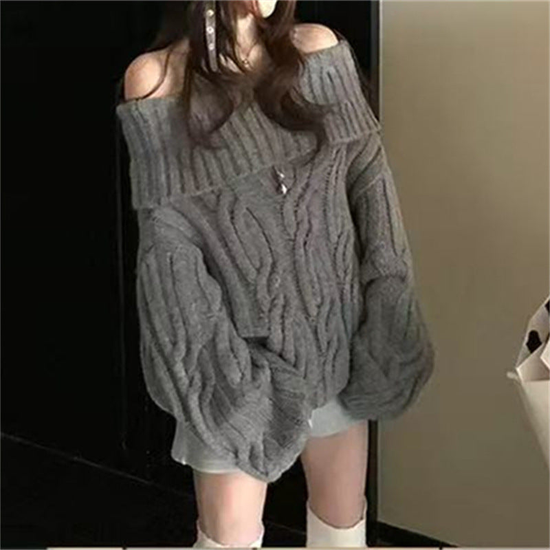 Women’s Off-Shoulder Faux Mink Knit Top – Soft Cozy Elegant Style
