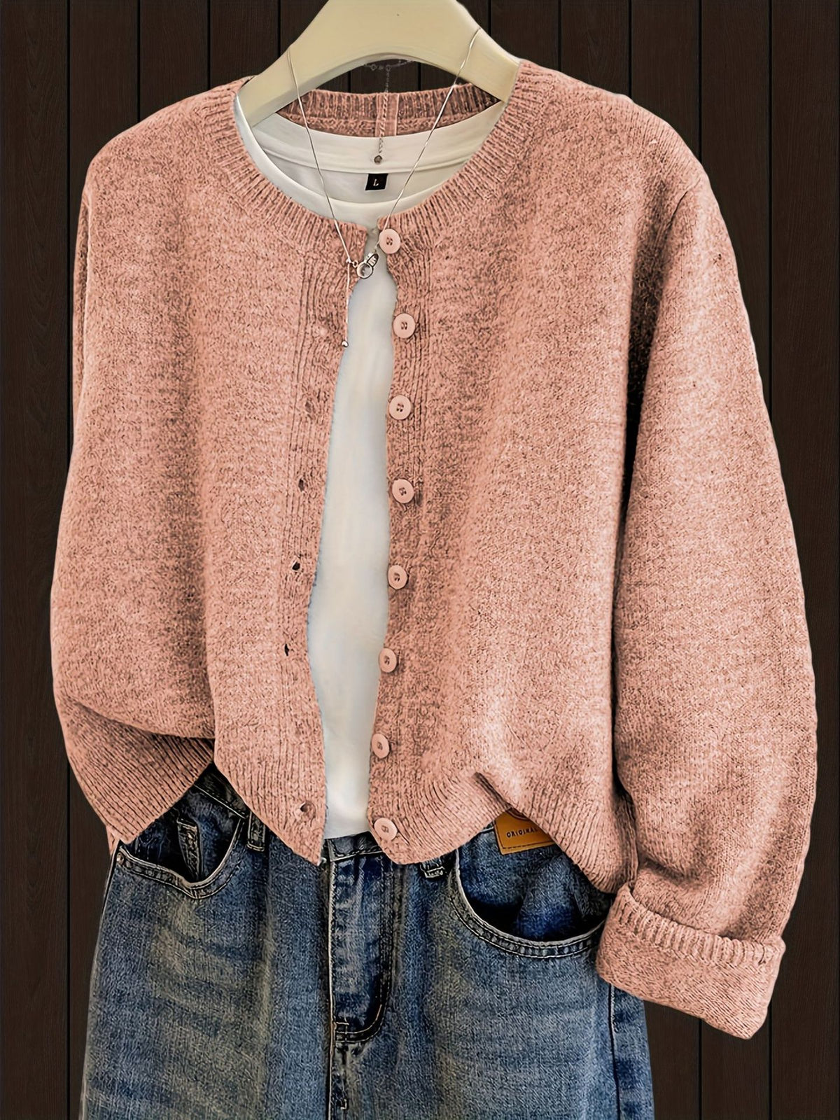 Short Round-Neck Knit Cardigan - Soft and Easy