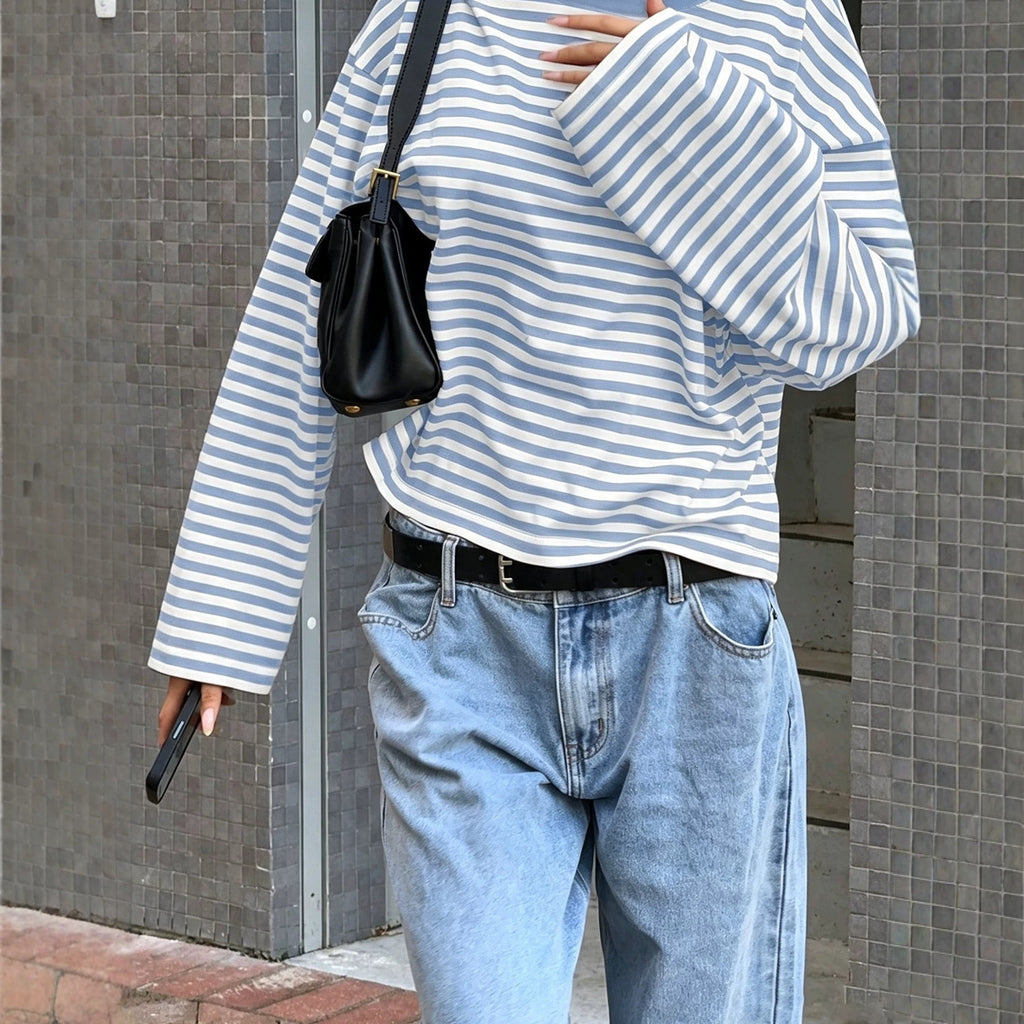 Crewneck Color-Block Shirt - Soft and Versatile