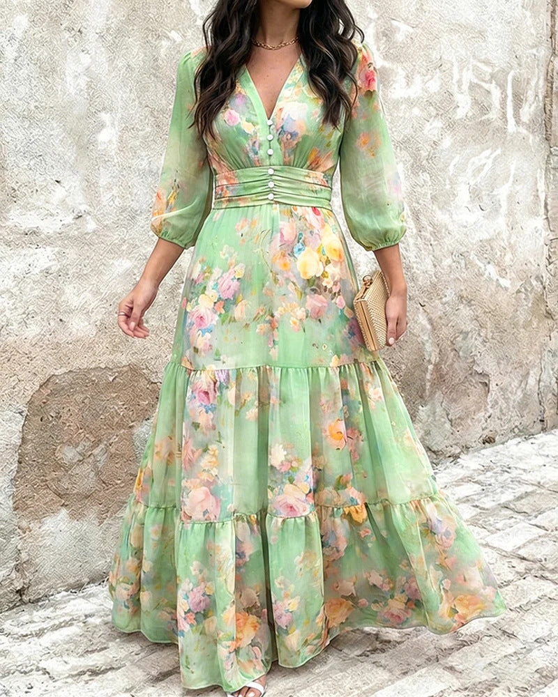 Women's Layered Ruffled Midi Dress – Elegant Feminine Occasion Style