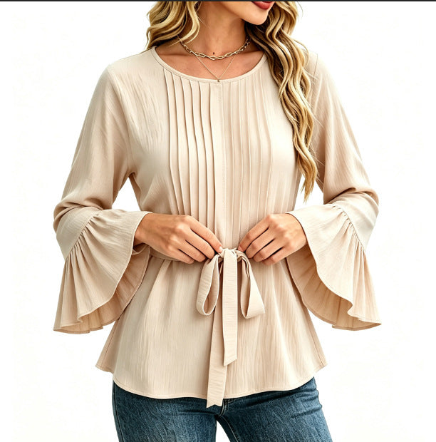 Women's Solid Long-Sleeve Blouse - Simple and Elegant
