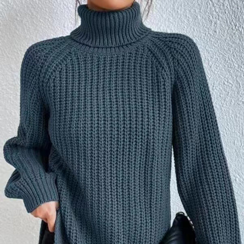Women’s High-Neck Knit Sweater – Soft Mid-Length Layer