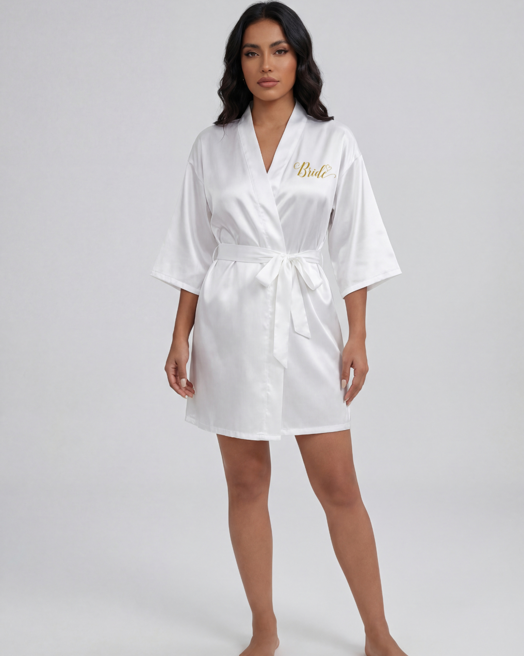 Women’s Satin Kimono Robe – Short Silk Sleepwear for Bride and Bridal Team