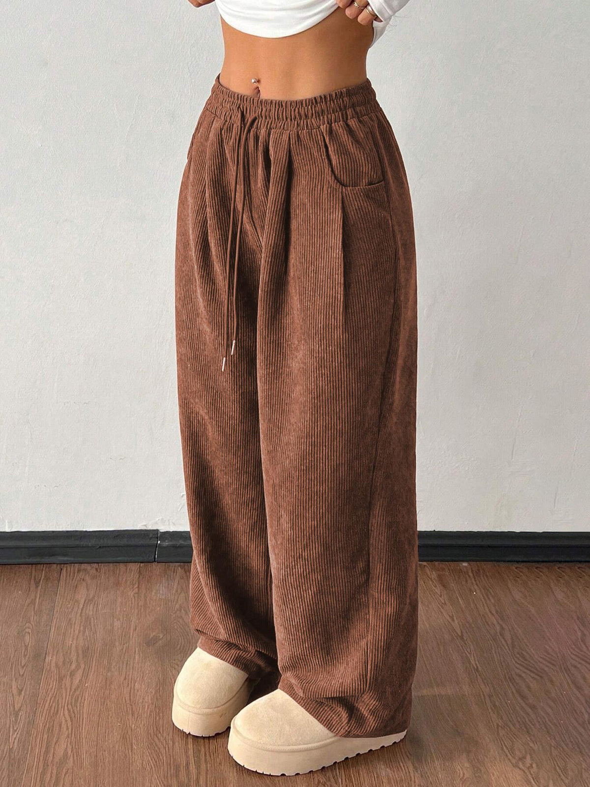 Corduroy Wide-Leg Pants - Soft and Trendy