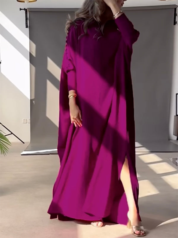Women's Buttoned H-Line Maxi Dress – Loose Solid Color Vacation Dress