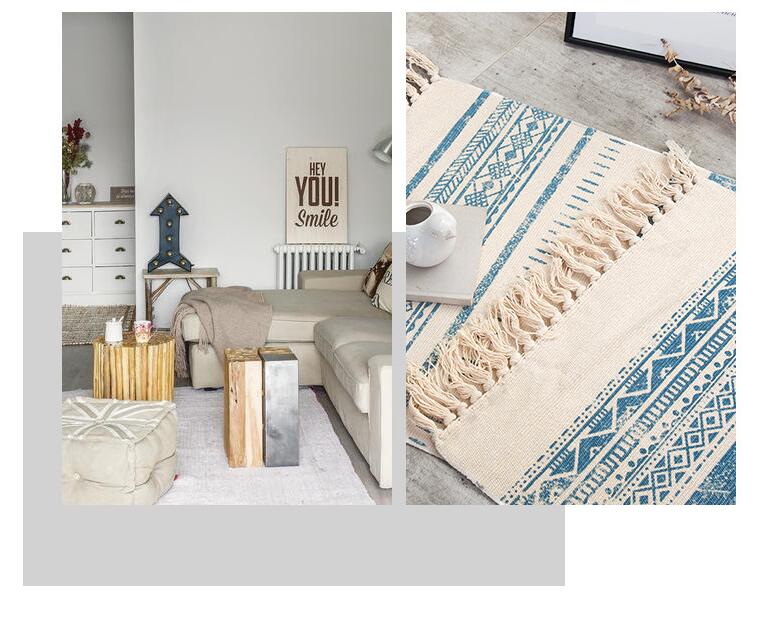 Nordic Bohemian Cotton Linen Rug – Hand-Woven Mat for Living Room and Bedroom