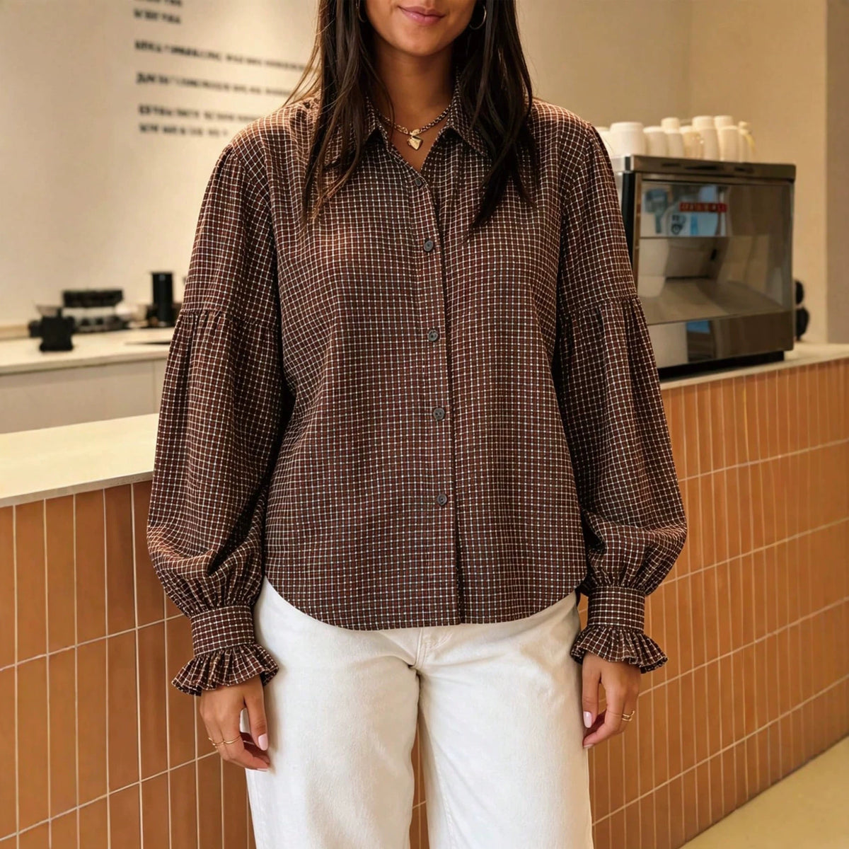 Bubble-Sleeve Long Shirt - Elegant and Flowing