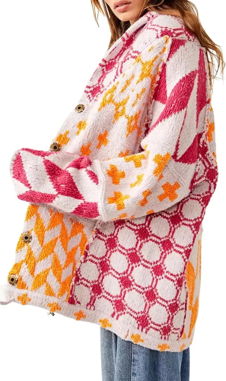 Bold Geometric Long Cardigan - Colorful and Cozy