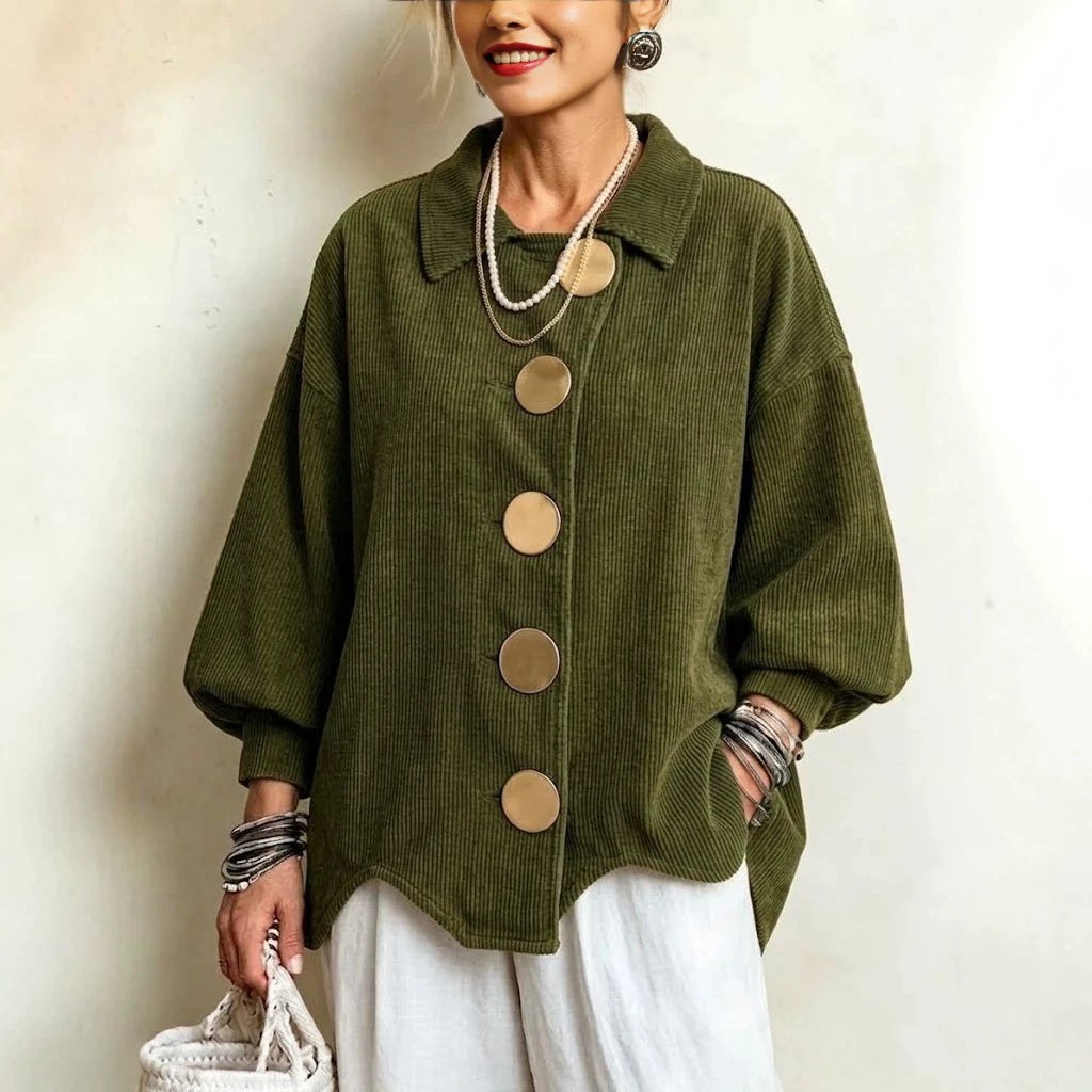 Corduroy Metal-Button Jacket - Relaxed and Structured